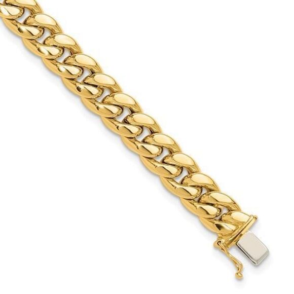 14K Gold Polished Curb Link Men's Bracelet - Picture 1 of 5